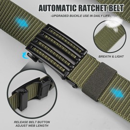 KingMoore 2 Pack Men's Ratchet Web Belt, 1.25 inch Nylon Automatic Buckle, No Holes Invisible Belt