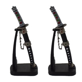 TUICARE 2pcs Mini Japanese Samurai Katana Sword Paper Knife Letter Opener Includes black Scabbard and Display Stand fit for Home and Office Mail Supplies