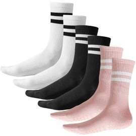Dress Cici Yoga Pilates Non Slip Socks, Half Calf Crew Grip Socks for Women, Barre Football Running Socks (3 Pairs: Black+Pink+White 3Pairs), Asia Size One Size
