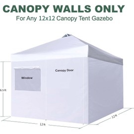 SCOCANOPY Sidewalls 12x12ft Complete Closure Sunwalls for Most 12x12 Canopy Gazebo Tent, 4 Pack SunWalls Only, (White)