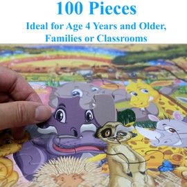 Think2Master Animals of The Savanna Jungle Safari 100 Pieces Jigsaw Puzzle. Fun Educational Toy for Kids, School & Families. Great Gift for Boys & Girls Ages 4-8 for Learning. Size:23.4” X 16.5”