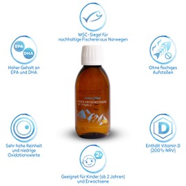 Arctic Blue Omega 3 Fish Oil - 250ml Liquid - High Dose with DHA, EPA and Vitamin D - No Belching or Fish Odour - Arctic Fish Oil - MSC Certified - Orange Flavour