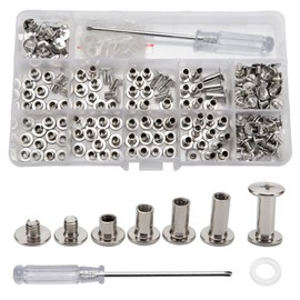 YIXISI 100 Set Chicago Binding Screws Assorted Kit, 4 Sizes Metal Round Cross Head Book Binding Screws & Posts, With Screwdriver, for DIY Leather Decoration Bookbinding, M5 5/8/10/12 mm, Silver