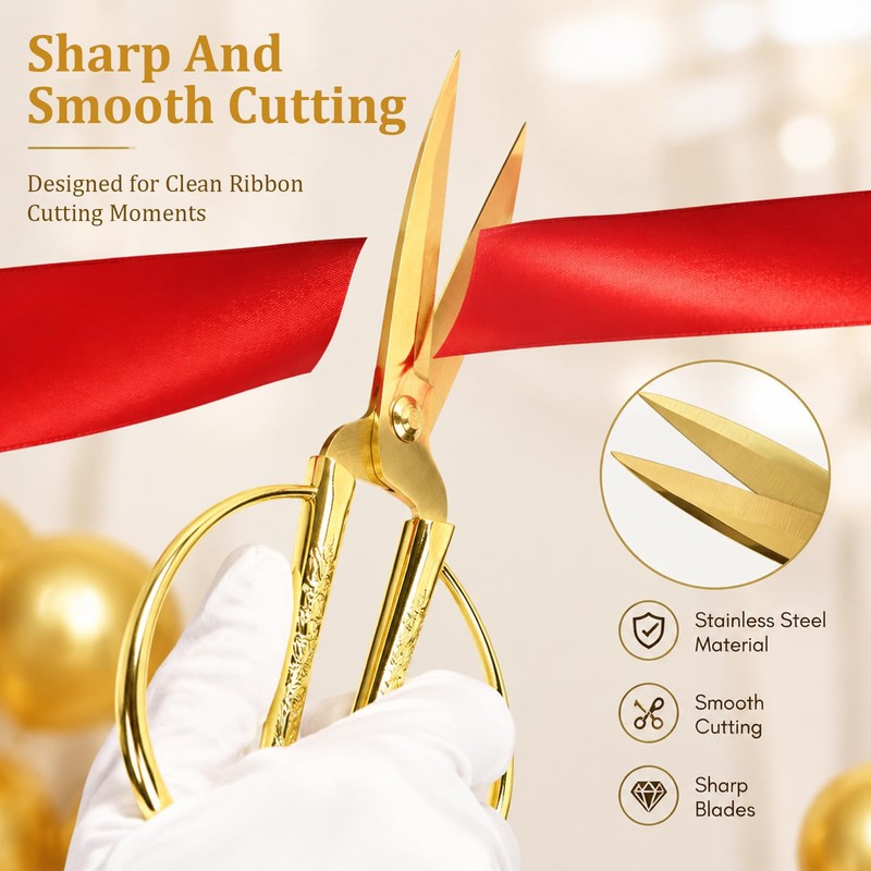 Grand Opening Ribbon Cutting Ceremony Kit, 7.55'' Gold Scissors