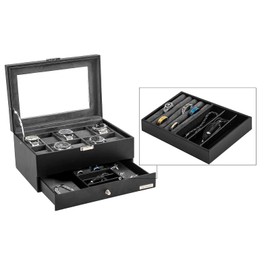 VIMBER Watch Box Organizer for Men with 10-Slot, Watch Case with Real Glass Lid, Mens Jewelry box with Removable Tray for Storage and Display, Gift Idea, PU Leather Watch Storage Boxes Grey USSH003H