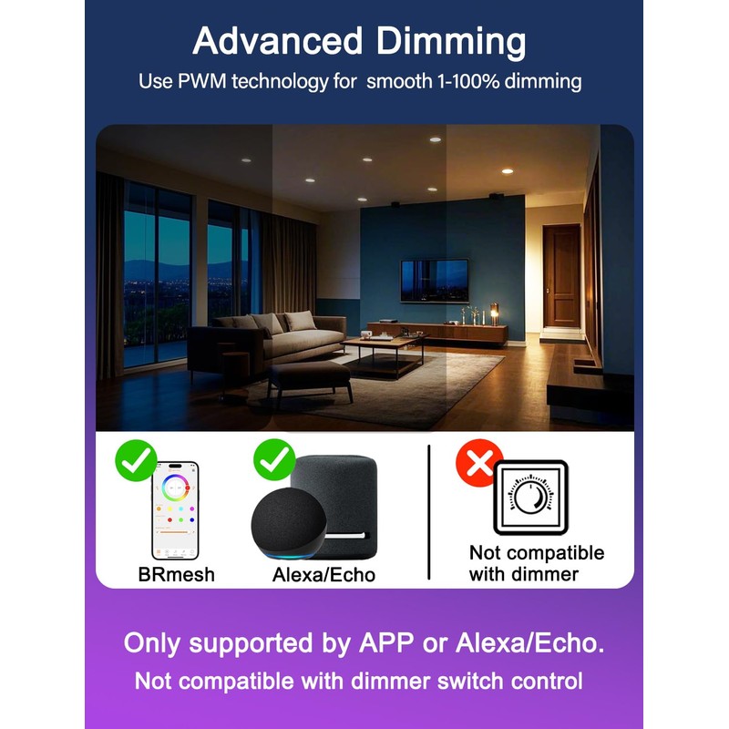 ILC 4 Inch LED Reccessed Downlights Compatible with Alexa (Hub