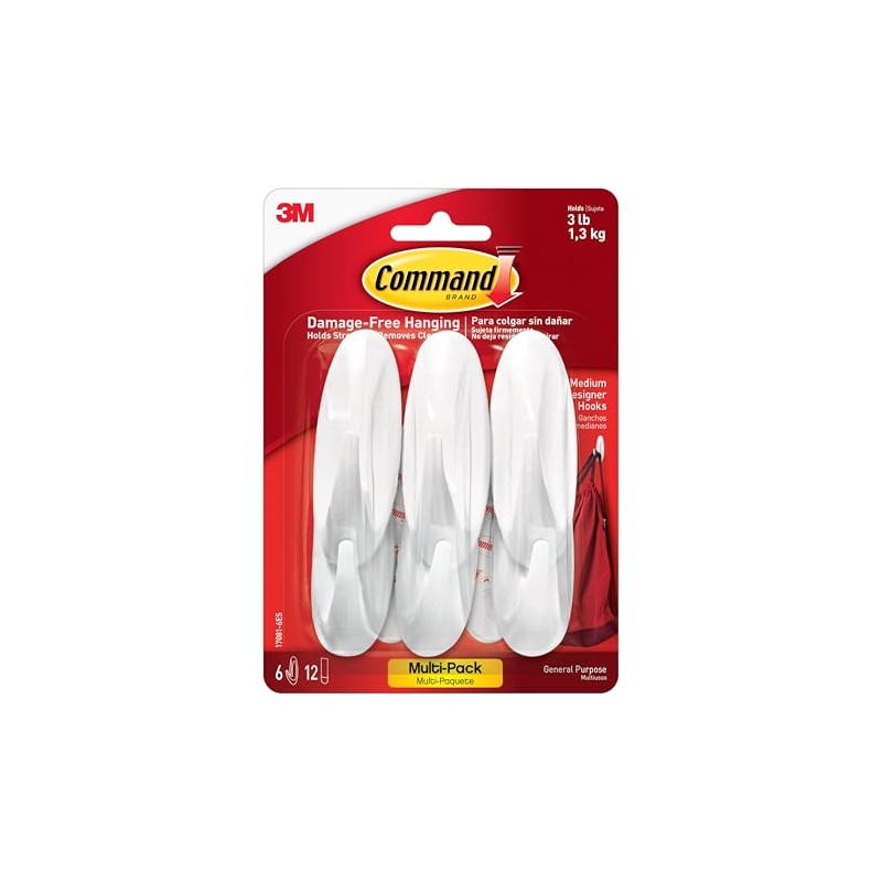 Command Ganchos, Blanco, 6 Hooks, Blanco