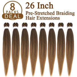 8 Packs/Lot Pre Stretched Braiding Hair 26 inch EZ Braid Yaki Texture Braiding Hair for Crochet Hair Braids Long Free Synthetic Fiber Hair Extensions (#T1B/30/27)