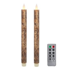 CozierGlow Flameless Taper Candles Flickering with Remote and Timer, 3D Moving Flame Taper Candle Battery Operated to 400 Hours, 9 Inch Window Candles, (Bark)