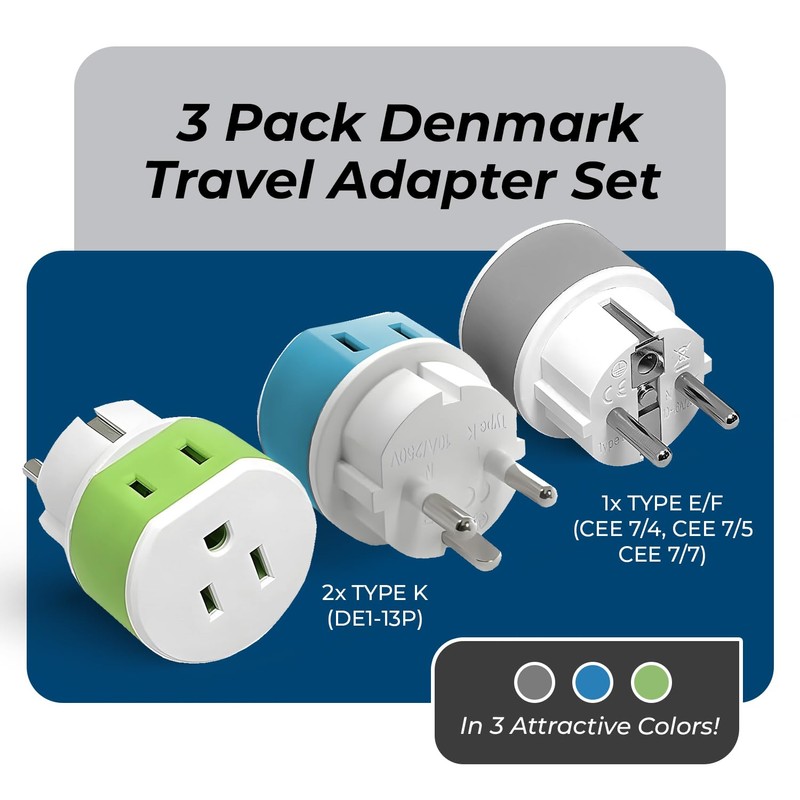 OREI Denmark Power Plug Adapter with 2 USA Inputs -