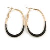 40mm Tall/Gold Tone with Black Enamel Oval Hoop Earrings/Medium Size