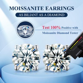 Moissanite Earrings Screw Back 0.8 Carats 4.5mm Moissanite Stud Earrings for Women, 18k White Gold Plated S925 Sterling Silver Men's Stud D Color VVS1 Clarity Round Cut Solitaire Jewelry Gift