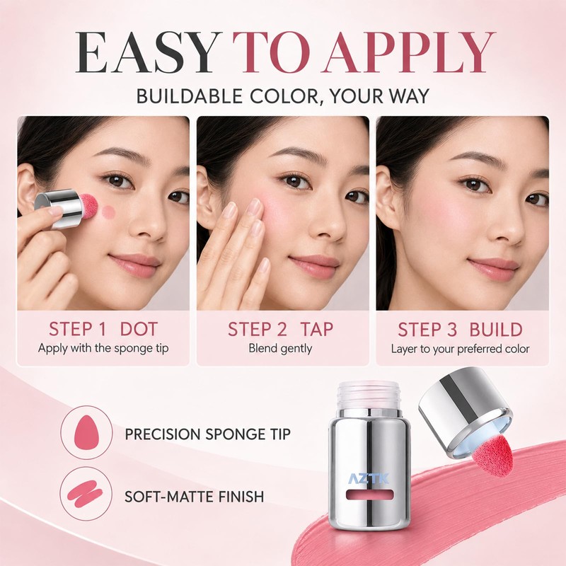 Liquid Blush, Aztk Jello Color Liquid Blush, Concealer with Sponge