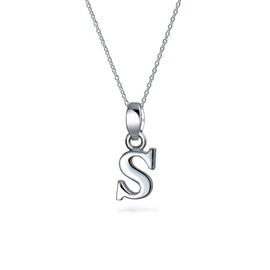 Bling Jewelry ABC Capital Block Letter Alphabet S Initial Pendant Necklace For Teen For Women .925 Sterling Silver
