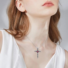 Shusukue Cross Pendant Chain 925 Sterling Silver Rose Cross Vintage Necklace Crucifix Chain Gothic Religious Jewellery Gift for Women Men Girls Boys, Sterling Silver