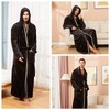 FashGudim Men's Hooded Plush Robe with Black Trim Full Length