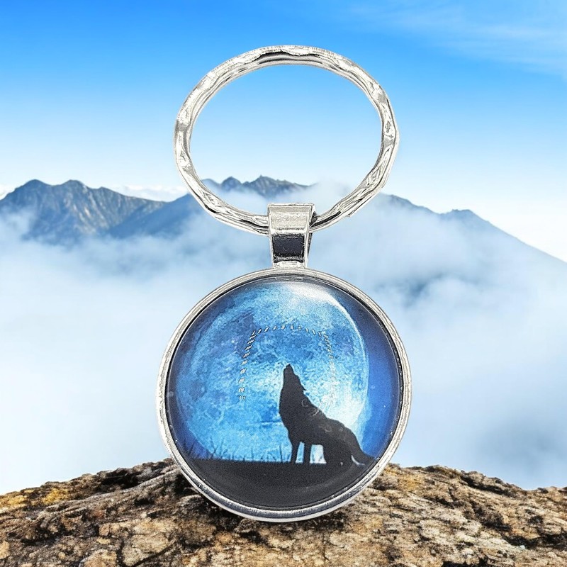 Promotech Howling Wolf Keychain - Flat Keychain Epoxy Resin Metal