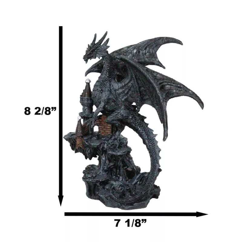 Gargantuan Stone Dragon Guarding Medieval Castle On Mountain Steppes Figurine