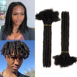 20 Strands Dread Extensions Human Hair, 0.6 cm Hand Made Locs Extensions Human Hair Natural Black Color for Women Men Kids Full Handmade Permanent Locs Can Be Dyed and Bleached 12 inches
