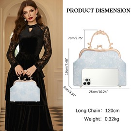 Womens Pearl Evening Handbags Floral Beaded Clutches Purse Ladies Elegant Lace Crossbody Bag for Wedding Bridal Parites Prom (Blue Lace)
