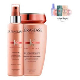 Kit Tratamiento Para Cabello Kerastase Discipline Shampoo Bain Fludealiste sin sulfatos Para Cabello Rebelde Anti- Frizz y Spray Fludissime