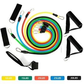 JacobsParts 11pcs Resistance Bands Set with Door Anchor, Handles, Ankle Straps for Resistance Training Exercise, Travel Case for Indoor, Home, Gym, Office