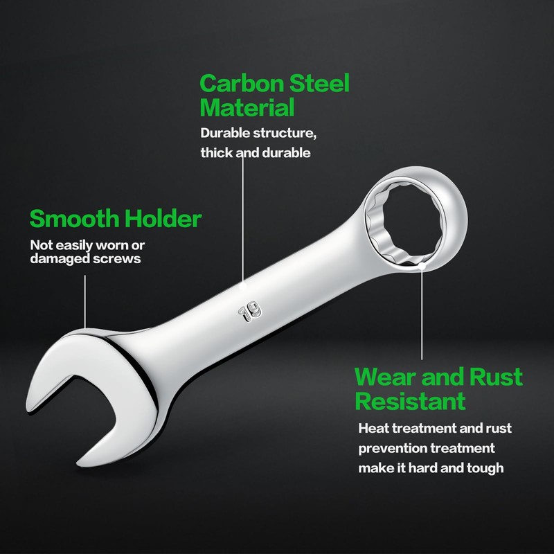 TIBOO DAY Combination Wrench Metric 19mm Mini Stubby Combination Wrench