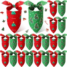 HunnmingRe 20 Pcs Christmas Dog Bandanas Bulk Buffalo Plaid Bandanas for Dogs Xmas Kerchief Set Bibs Triangle Dog Scarf for Small Medium Large Dog Decoration(Classic Color, Tree Pattern)
