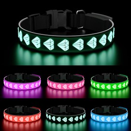 TOPOTO Dog Collar, 3D Design LED Dog Collars, Adjustable 15 Multi-Colors Light Up Dog Collar Rechargeable Waterproof Bright Pet Collar for Small Dogs, Black