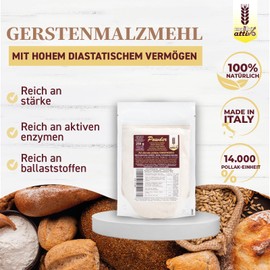Malto Attivo, Powder 250g, Barley Malt with High Diastatic Power, Diastatic Malt - Ideal for Baking, 14,000 Pollak Units, Made in Italy