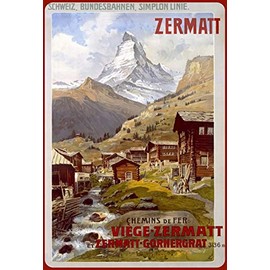 Schatzmix Zermatt Dorf am Berg Metal Sign 20 x 30 cm Wall Decoration Tin Sign Tin Sign, Sheet Metal, Multi-Coloured