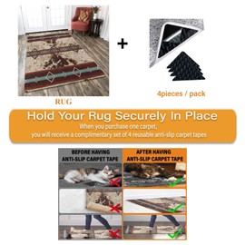 Combo Southwest Faux Cowhide Area Rug and 4 Pcs Non-Slip Rug Tape for Living Room, Bedroom, Southwestern Area Rugs, Native American Rug, Geometric Western rugs, Aztec Tribal Rugs Home Decor 3x5 ft