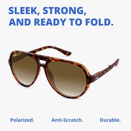 Foldies - anteojos de sol plegables polarizadas, revestimiento de lente resistente a los arañazos, marco plegable, funda de piel premium - Newman, Cáscara de tortuga - café degradado, 61-20-142