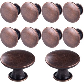 hugolem 10 Pack Red Bronze Round Antique Brass Kitchen Cabinet Knobs Cupboard Door Knobs Drawer Handle Pulls Dresser Knobs with 11 Pcs Screws for Bathroom Drawer Door Hardware