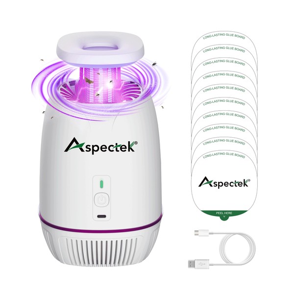 ASPECTEK Zapper para insectos de interior, 4 en 1 con luz UV, potente rejilla eléctrica, ventilador fuerte y 10 almohadillas para orejas adhesivas, trampa para moscas para mosquitos, moscas de frutas, mosquitos, polillas, etc