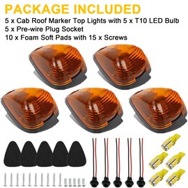 GLOFE 5X Cab Roof Marker Lights LED Amber Top Clearance Running Lights Compatible with Ford 1999-2016 F150 F250 F350 F450 F550 Super Duty Pickup Trucks SUV (5PCS, Amber Lens)