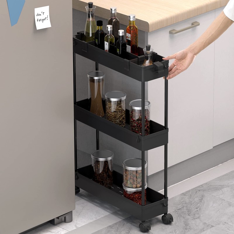 SPACELEAD Slim Storage Cart 3 Tier,Bathroom Organizer Rolling Utility,Mobile Shelving