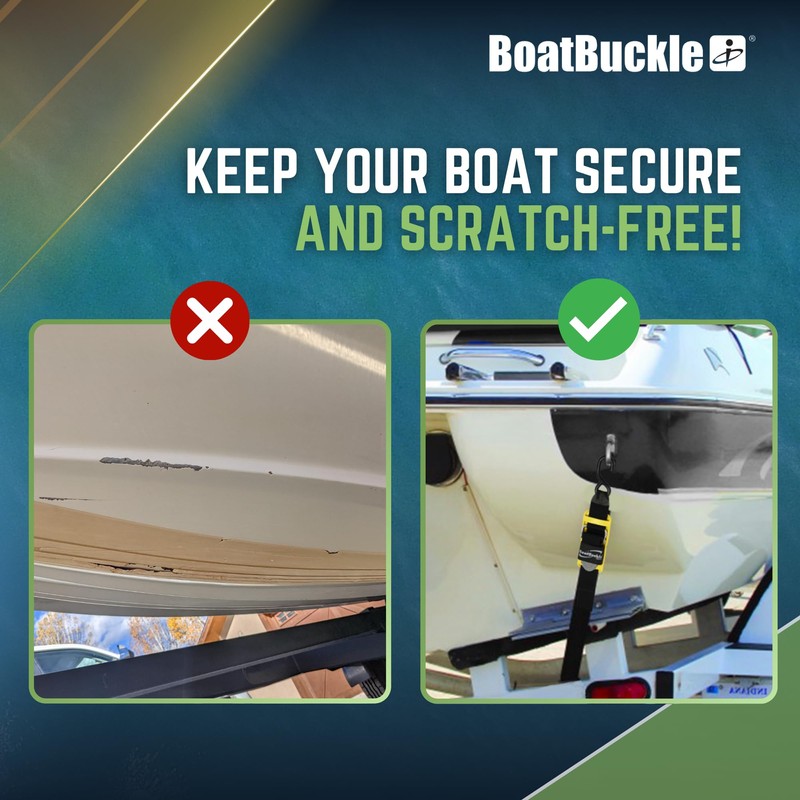 BoatBuckle's Pro Series Kwik-Lok Boat Tie Down Straps to Trailer