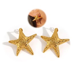 Goenjoy 14K Gold Plated Starfish Stud Earrings for Women, Statement Starfish Earrings Summer Beach Jewelry Gifts