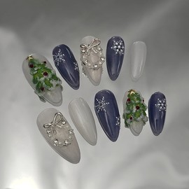 [M;H #] White Christmas handmade nail tips - Required to enter Owen Lake in delivery message / [M;H #] 화이트 크리스마스 수제네일팁 - 배송메세지에 필수로 오왼 호수 입력