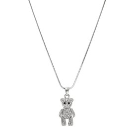 Spinnigndaisy Crystal Silver Plated Movable Teddy Bear Necklace