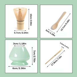 YQkangzhu Matcha Tea Whisk Set, Traditional Handcrafted Bamboo Matcha Whisk Kit, Ceramic Whisk Holder, Scoop, Spoon, Natural Bamboo Tea Steeper Matcha Tools, Stirring Tea Drinking Experience Ceremony