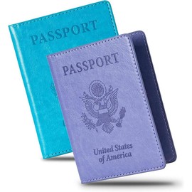 2 count Passport holders,Ultra Slim passport wallet,PU Leather Passport Cover for Women and Men - Color: sky blue & light purple