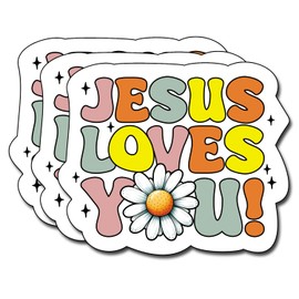 (3Pcs) Jesus Loves You Sticker, Sticker Gifts Decorate Books, Laptops, Water Bottles Kindles Stickers, Phones Tumbler Sticker - Waterproof Vinyl 3" Inch