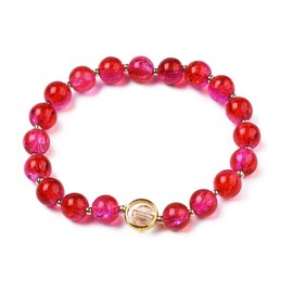 Hemasa Carnelian Round Glass Beaded Stretch Bracelet with Gold Plated Ring For Girls/Women