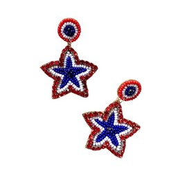 Accessory To Love Patriotic Star Drop Earrings, Red White Blue Beaded, 1.5 x 1.25 inches