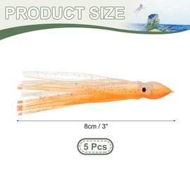 YELARXI Fishing Squid Skirts Glow Soft Plastic Trolling Lures, 8cm/3 Inch Luminous Fit for Bass Trout Salmon Saltwater Fishing Bait (5Pcs, Clear Orange)