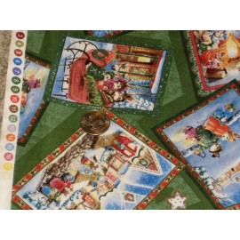 CHRISTMAS BUNNY SQUARES ON GREEN - BTHY - 18"X44"