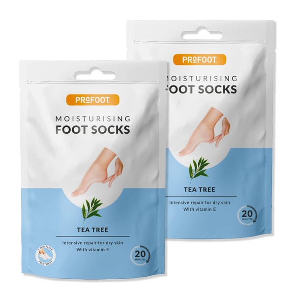 PROFOOT Deep Moisturising Foot Pack Socks Treatment Deep Moisturising Tea Tree Intensive Repair Dry Skin Vitamin E - 2 Pack, White