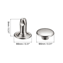 QUARKZMAN Set of 100 Leather Rivets 8 mm Double Cap Rivets 8 mm Height Metal Rivets for Leather Craft Repair DIY Purse Belt Bags Shoes Silver Tone